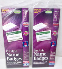 2 - New Avery Pin Style Clear Name Badges W/White Inserts 24-Packs - 74652