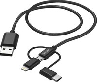 3In1 Multi-Ladekabel USB-A Auf USB-C Lightning Micro-Usb 1,5M Schwarz