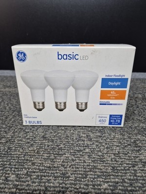 GE Basic 45w Daylight Dimmable Indoor Floodlight Bulbs R20 LED - 3PACK