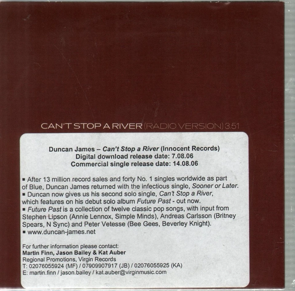Duncan James Can't Stop A River CD UK EMI 2006 Radio Version Promo In Special - Bild 2 von 2