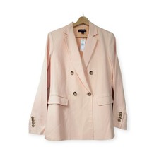 Ann Taylor Womens 8 NWT Peach Linen Blend Double Breasted Blazer Quiet Luxury