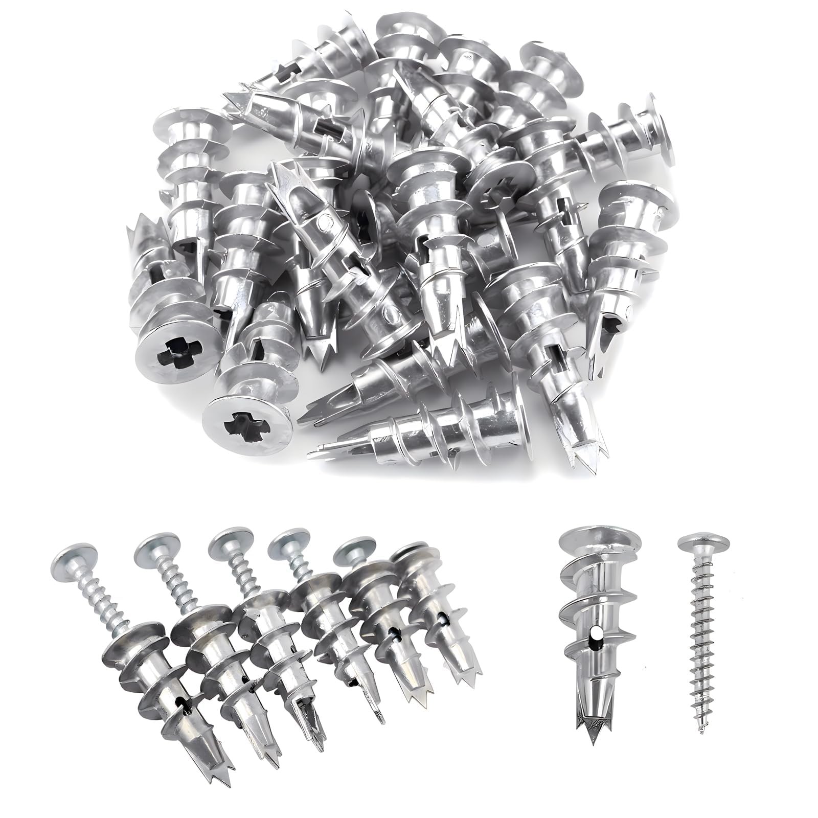 100PCS Zinc Self-Drilling Drywall Anchors 50 Heavy Duty Hollow Metal Wall Anc...