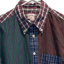 Brooks Brothers 346 Patchwork Plaid Shirt Medium Men's Multi Color Shirt Cotton