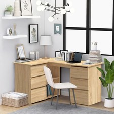 Modern Wooden Home Office L-Shape Corner Computer Desk Table With Drawers Shelf