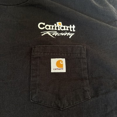 VERY Rare Vintage 90s Black Carhartt Racing Faded Pocket T Shirt