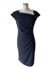 LK BENNETT DAVINA NAVY BLUE ASYMETRIC NECK CAP SLEEVE PENCIL DRESS SIZE 14