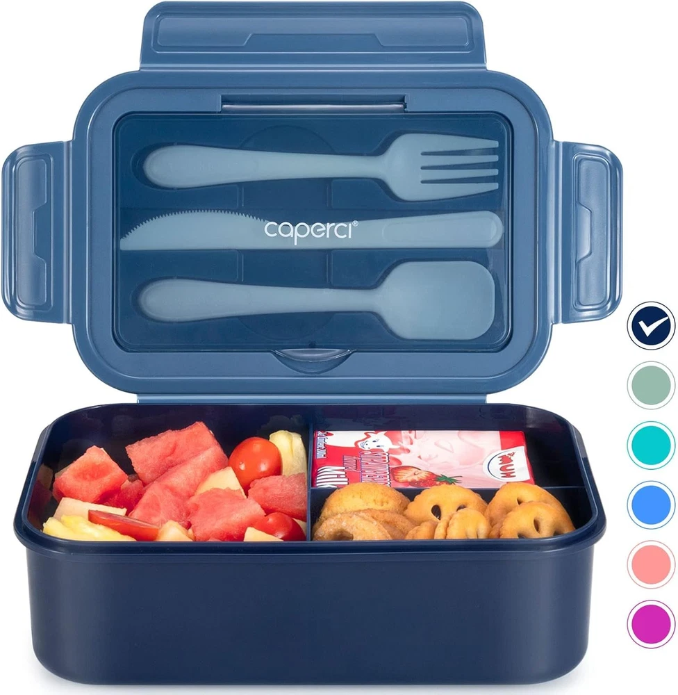 Classic Bento Box Adult Lunch Box 47Oz 3-Compartment Leakproof Contain Navy Blue