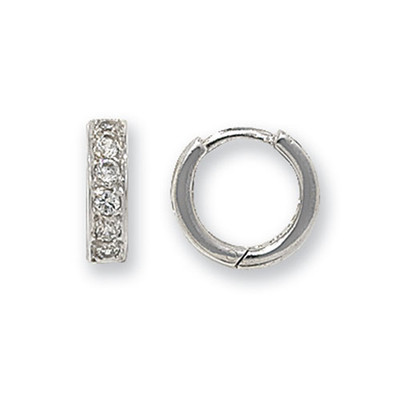 9 Karat Weißgold 11 mm Kubik Zirkonia Set klappbare Reifen Ohrringe