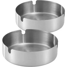 Stainless Steel Ashtray for Cigarettes Portable Ash Tray 2 Pack Silver 3.15 Inch