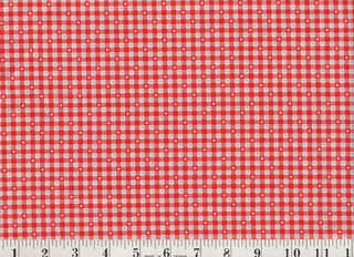 1 1/4 Yard Fabric Red Gingham Green Dots Cotton 44" Wide Vintage 1970s