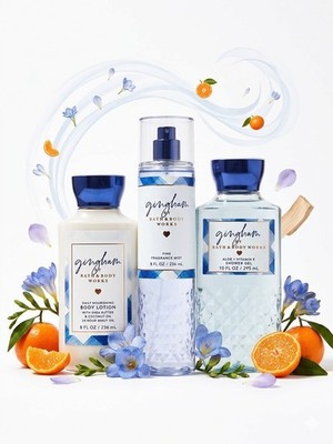 New Bath And Body Works Gingham 3pc Set: 8oz Mist + Lotion + Shower Gel