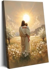 Jesus Hugging Boy in the Field Poster, God’s Salvation Canvas, Christian Art