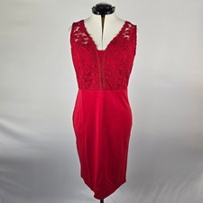 Grace Karin Bodycon Dress Women's M Sleeveless Red Lace Patchwork Midi NWT 
