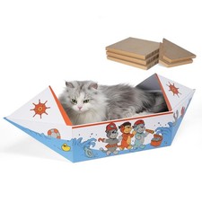 Cat Scratcher Boat with 5 Pack Cardboard Scratch Pad 30" Extra Long Cat Scrat...