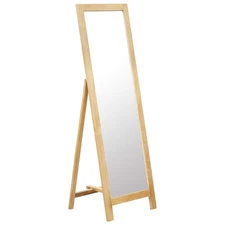 Freestanding Mirror Natural Oak Brown Solid Oak Wood, Glass