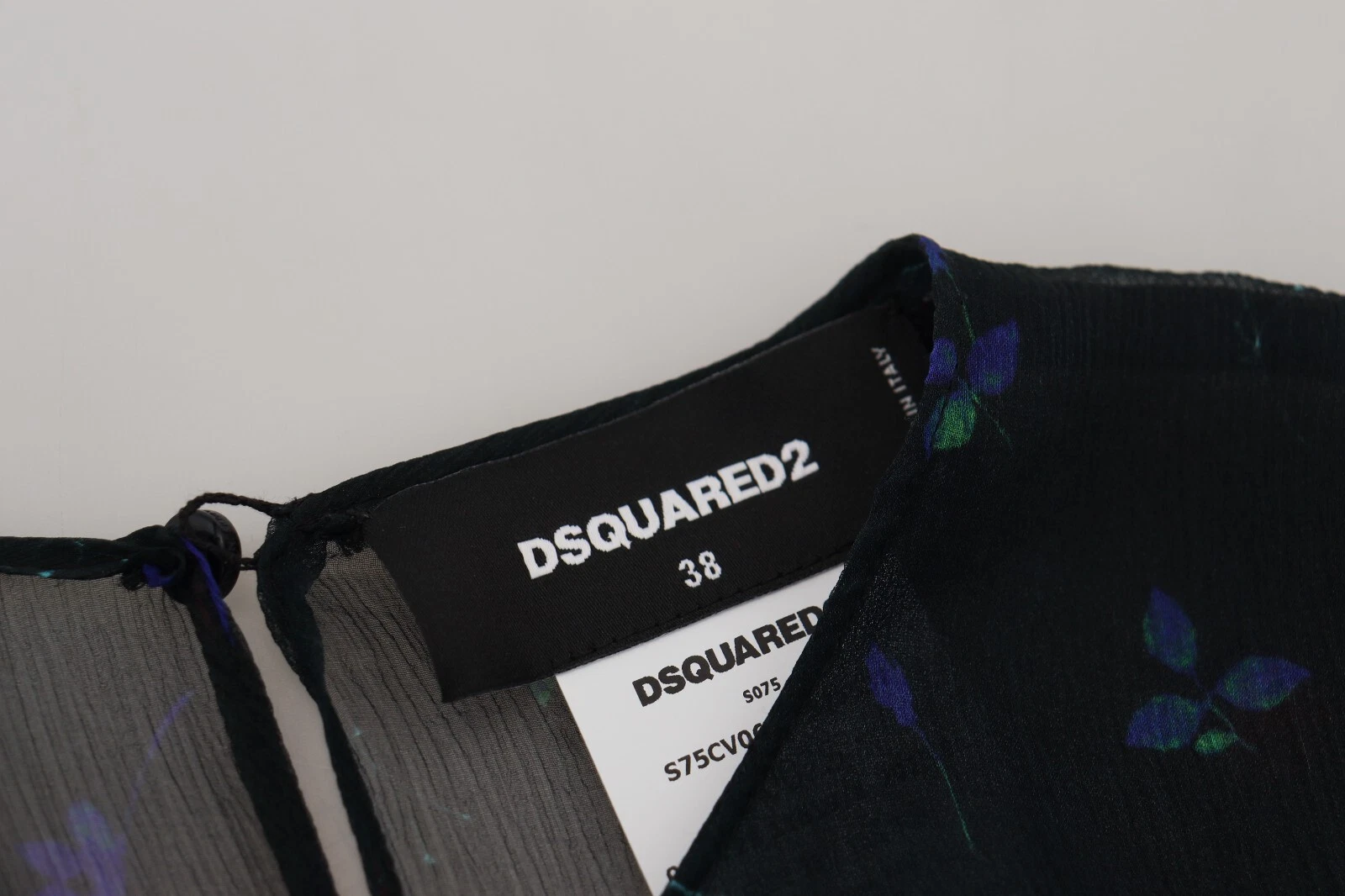 Abito DSQUARED2 nero floreale seta guaina maniche lunghe mini IT38 US4 XS 940usd