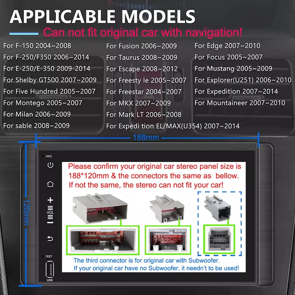 For Ford Expedition 2007-2013 2014 Radio Android 13 CarPlay GPS Camera FM Player - Image 2 of 4