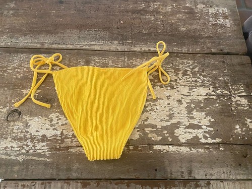 New Forever 21 Bikini Yellow High Leg Cheeky Size M Sexy String Bottom Tie - Picture 6 of 6