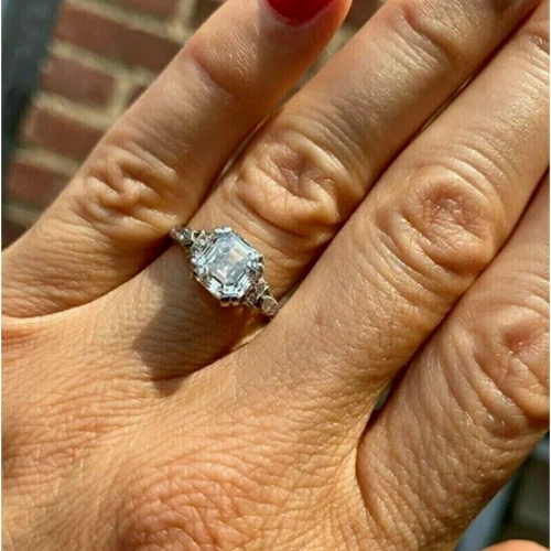 3.25Ct Asscher Cut Lab-Created Diamond Engagement Wedding 14k White Gold FN Ring - Image 4 of 4