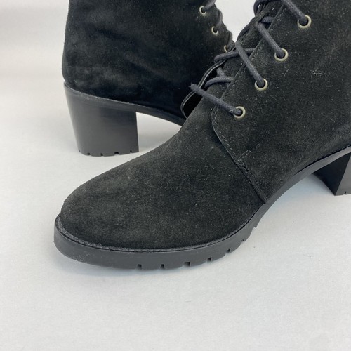 Long Tall Sally Black Leather Suede Ankle Lace Up Block Heels Bootie Boots UK9 - Picture 10 of 15