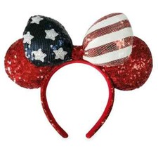 Disney Minnie Mouse Ears Americana Headband Sequins Bow Patriotic 4th of July