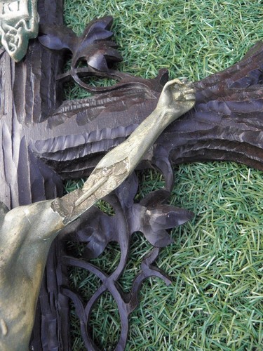 Antique Religious CHURCH CARVED victorian WOOD JESUS CHRIST Cross Crucifixes old - Picture 6 of 12