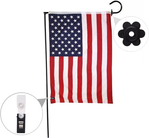 2 Set Garden Flag Pole Metal Holder Stand with Anti-Wind Clip for Outdoor Lawn - Picture 7 of 10