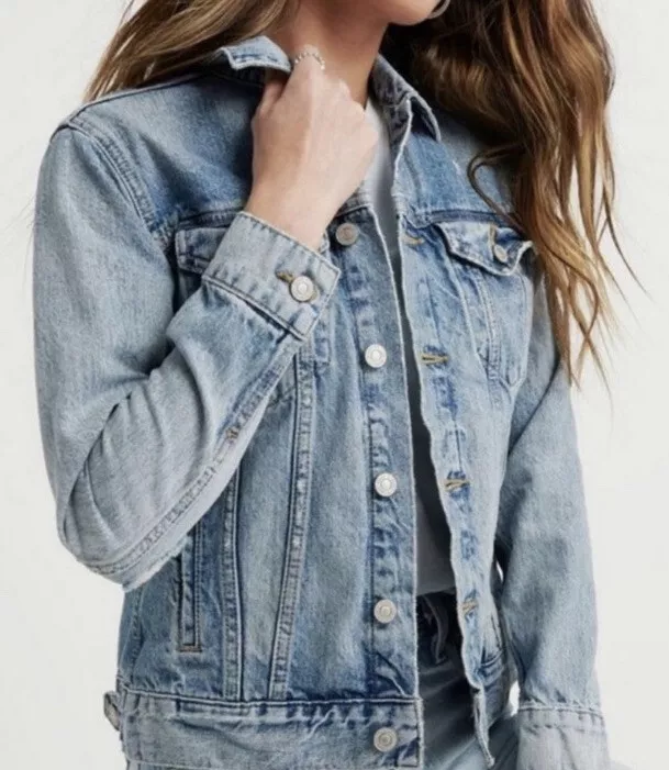 Lucky Brand Denim Jean Jacket Trucker Blue Spring Coat Pockets $99 Medium  NEW