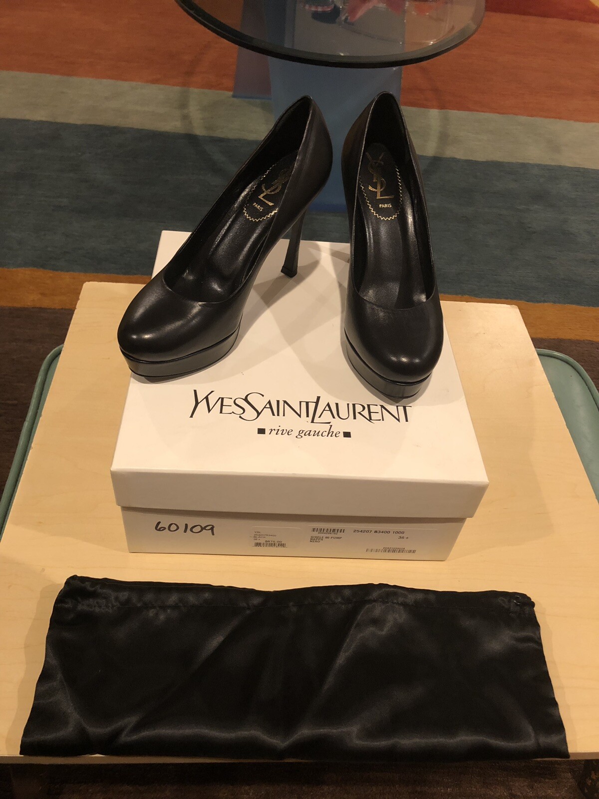 Scarpe donna YSL YVES SAINT LAURENT Rive Gauche tacco nero plateau 36 5