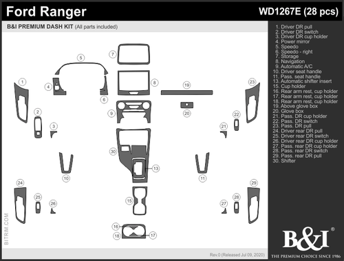 DASH TRIM FOR FORD RANGER FITS 2019-2023 2WD W/NAVIGATION ( LARGE KIT) - Foto 2 di 7