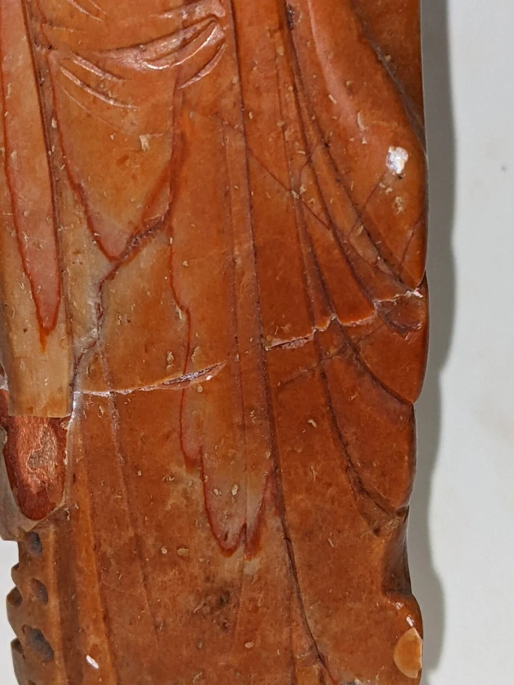 Antique Late 19th C Chinese Red Soapstone carving of Shou Lao Statue Figurine - Image 4 of 4