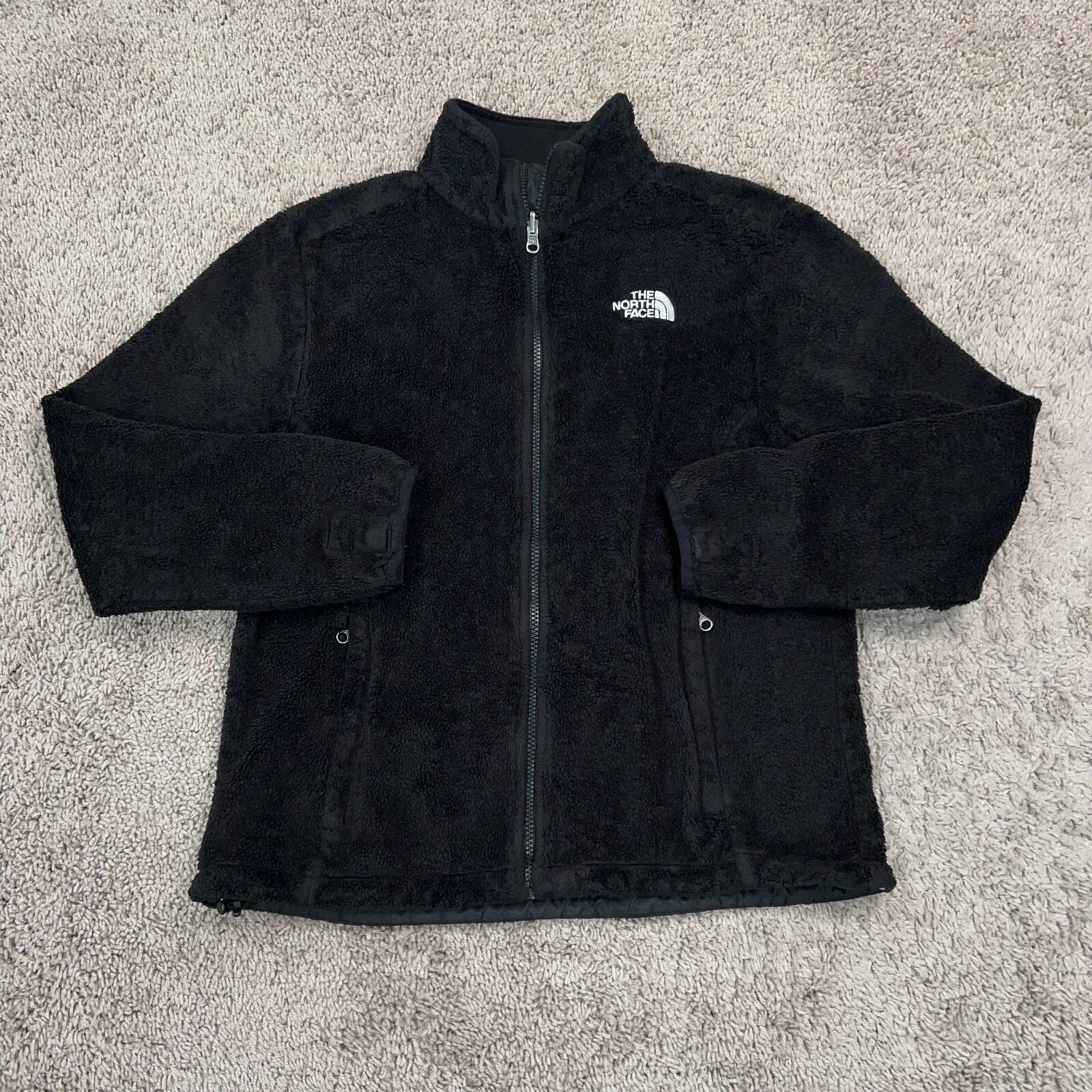 The North Face Sweater Womens Large Black Cozy Fleece Jacket Hike Gorp Matted