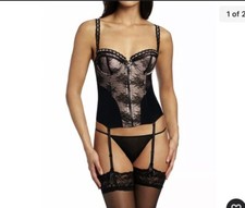 NWT Women  s Jezebel Lust Bustier with G-String Style 30094 Sz S Black pink lace