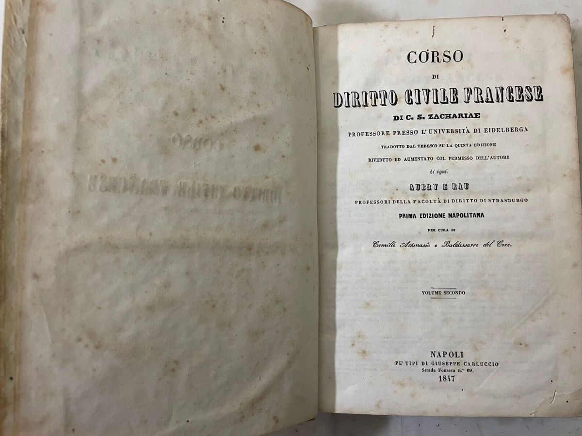 Antico Libro Corso diritto civile francese Zachariae 1847 Prima