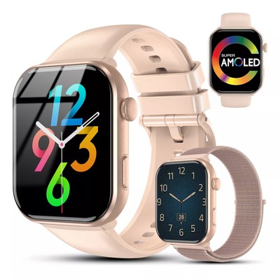 Damen Smartwatch 1.96'' AMOLED Always-on Display Bluetooth Anrufe Smart Watch NEU