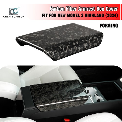 Forged Carbon Fiber Center Console Armrest Box Trim For Tesla Model 3 Highland - Foto 1 di 8