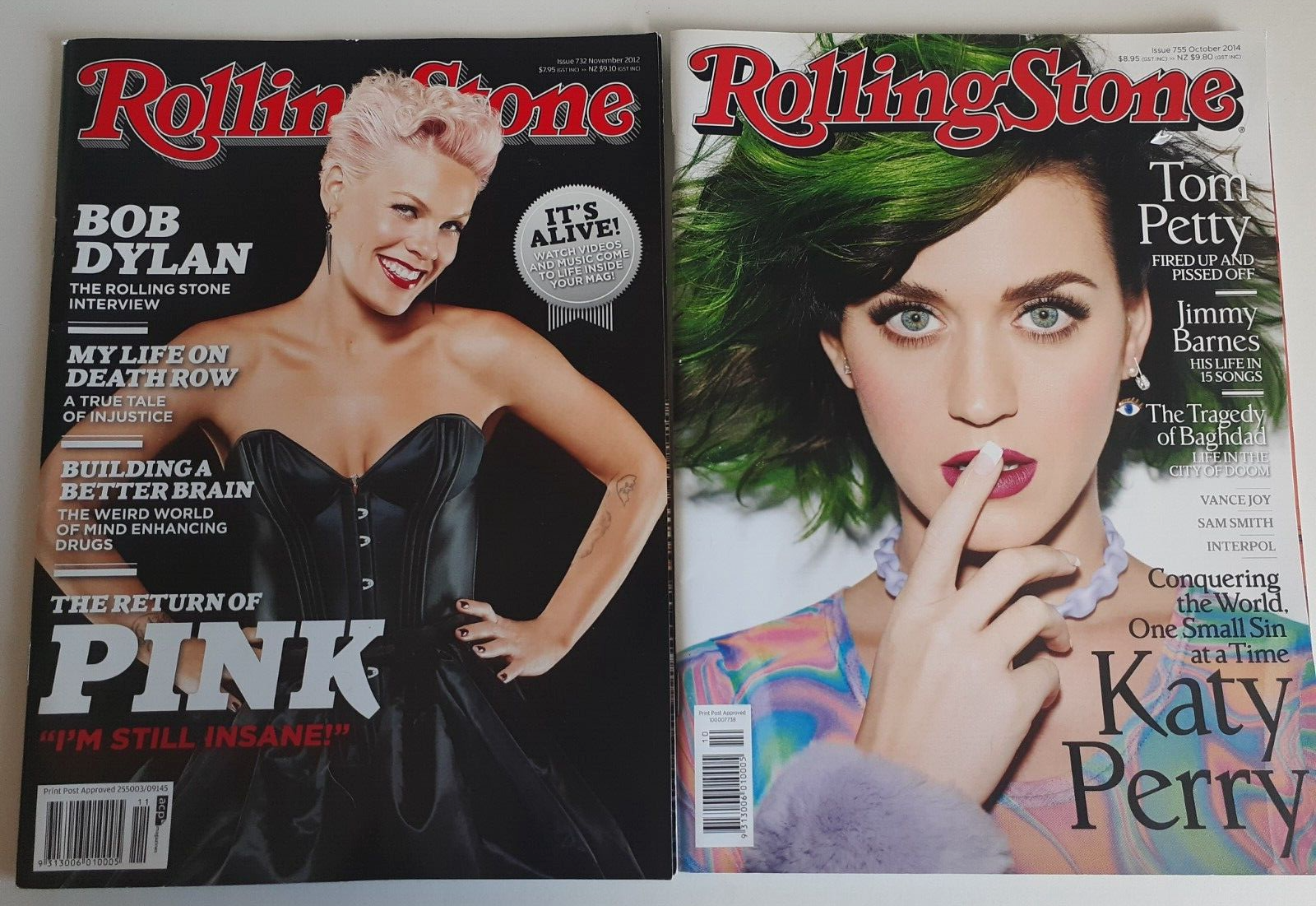 2 Rolling Stone Magazines - 2012 Pink Return & 2014 Katy Perry Issues