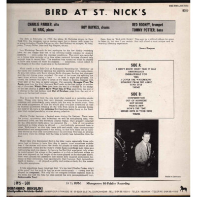 Charlie Parker LP Vinyl Bird At St. Nick's / Original Jazz