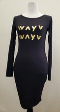 PRETTY LITTLE THING Dress Women 6 Black Gold Stretch Bodycon Party L/S NEW