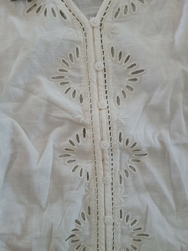 Bob Timberlake Womens Eyelet 3/4 SLEEVE Blouse Sz M Blanc/Cream - 第 3/5 張圖片