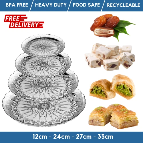 Crystal Plastic Round Plates Dessert Dish & Baklava Crystal Platters - Reusable