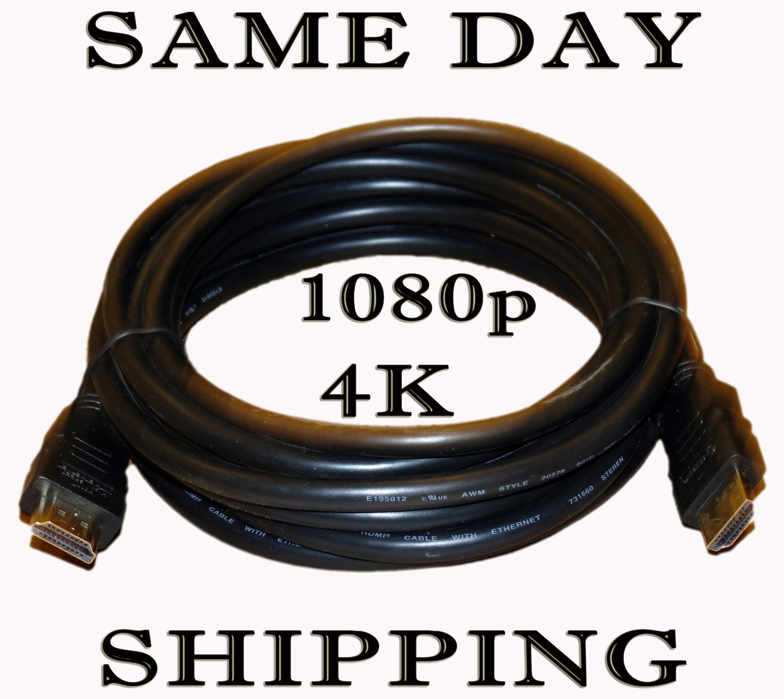 HDMI CABLE with Ethernet 6FT - HDTV BLURAY 3D LED DVD PS3 PS4 XBOX - 1080p 4K 6'-image