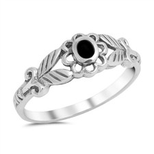 Sterling Silver Floral Oval Black Onyx Ring - Free Gift Packaging