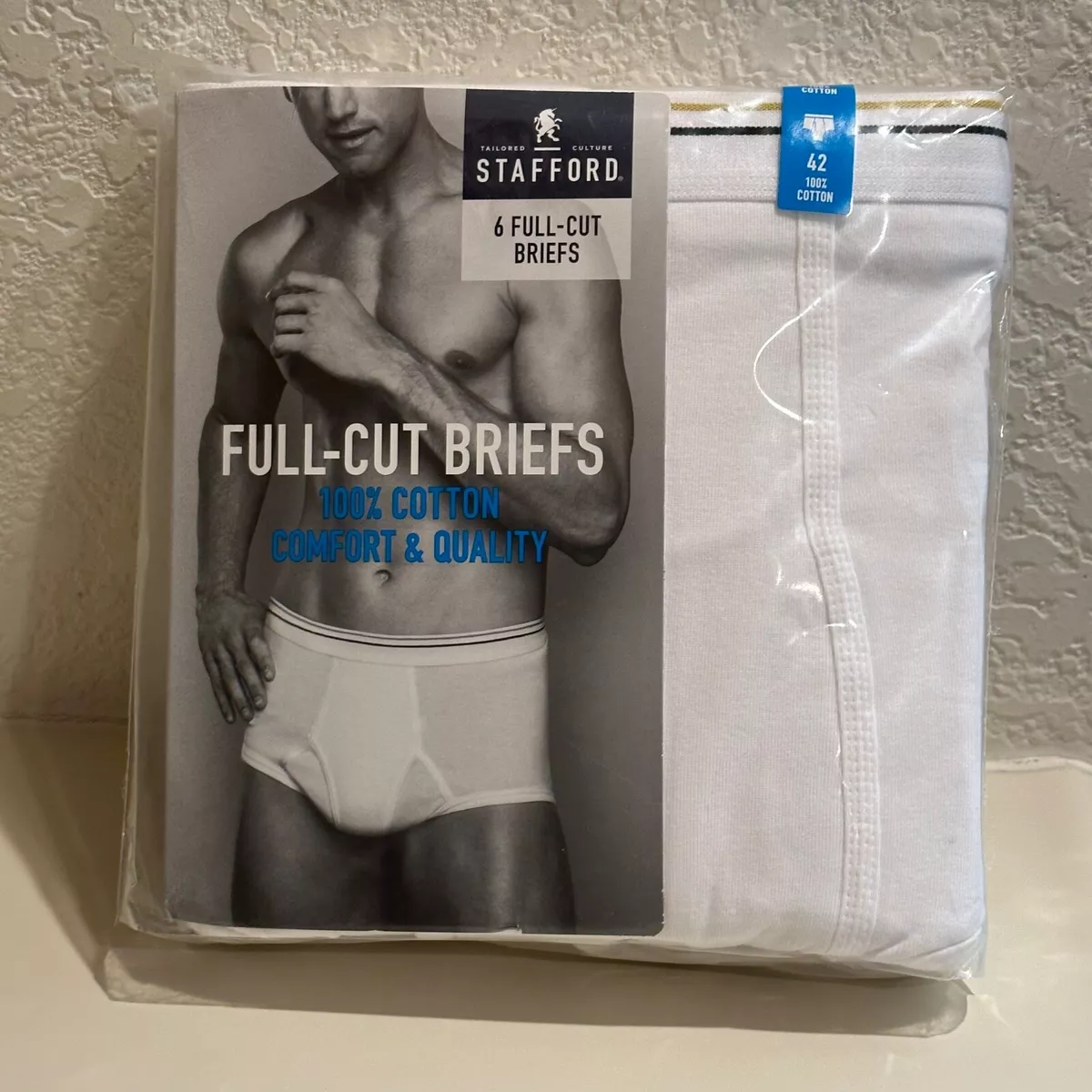 Men's White Stafford 6 Full Cut Briefs Size 42 NIP 100% Cotton JC