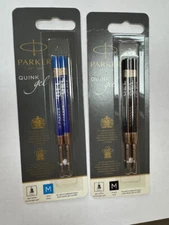 NEW 4 Parker Quink Gel Refills, Black & Blue Ink, Medium point SEALED PK 2