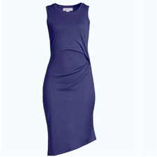 MICHAEL KORS DRESS NAVY BLUE SOLID COLOR SLEEVELESS CREWNECK DRAPED SIZE X SMALL