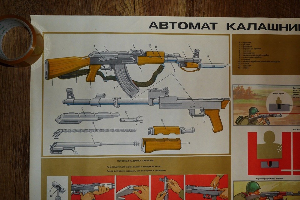 Authentic Soviet Russian USSR Military Poster AKM Kalashnikov Automatic ...
