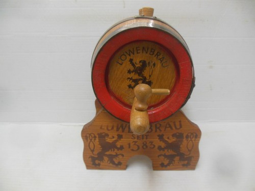 rare vintage LOWENBRAU excellent OAK BEER KEG with cradle