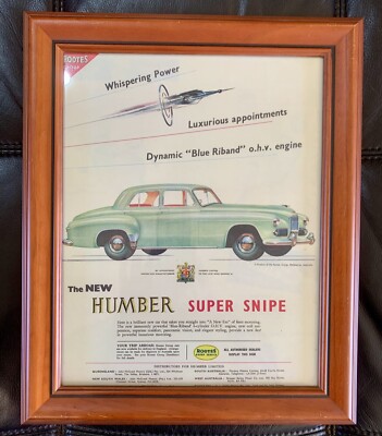 Humber Super Snipe Framed Full Page Australian Advert 1950's. Rare. Rootes Group