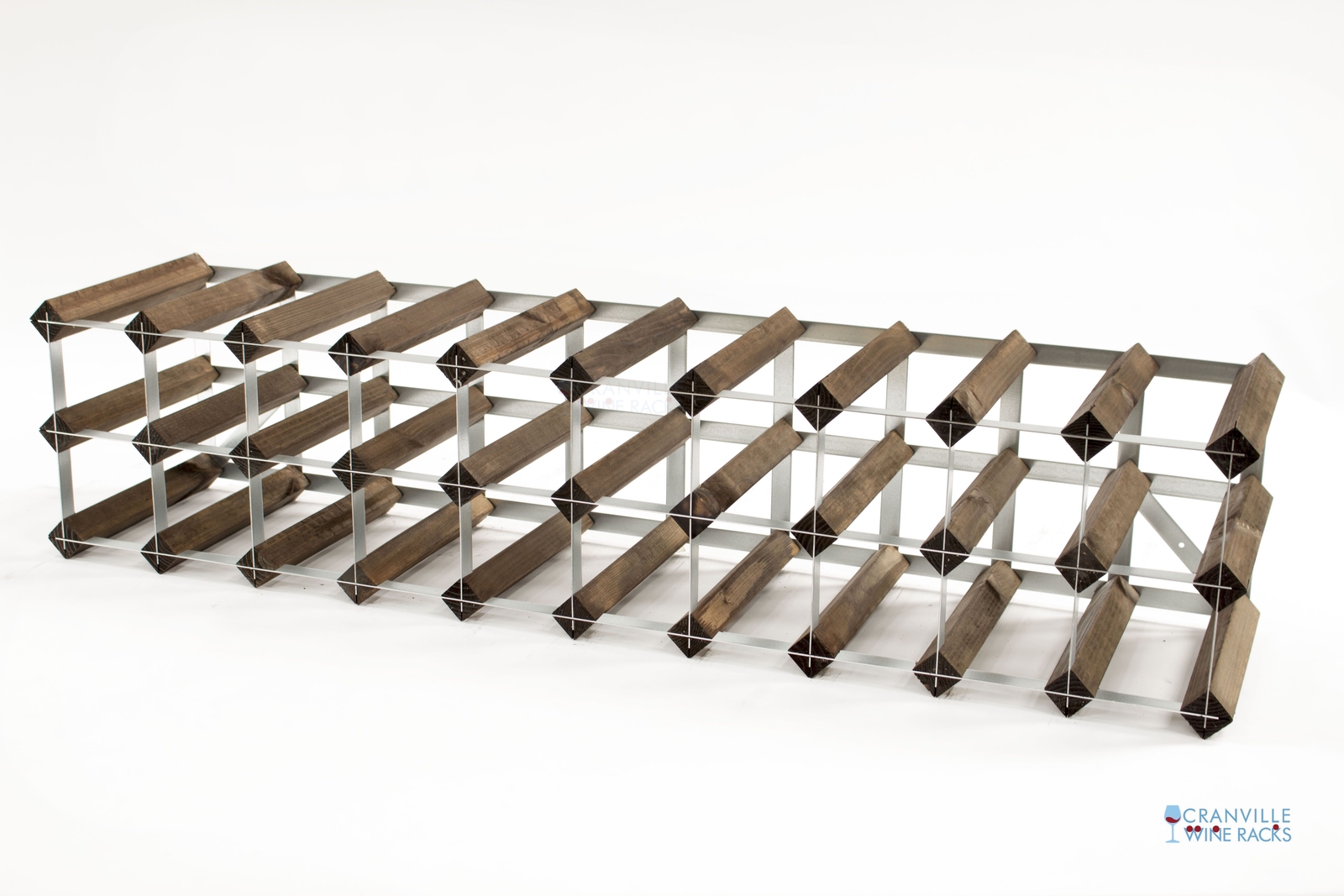Cranville wine rack storage 20/30 bottle Walnut stain wood and metal assembled